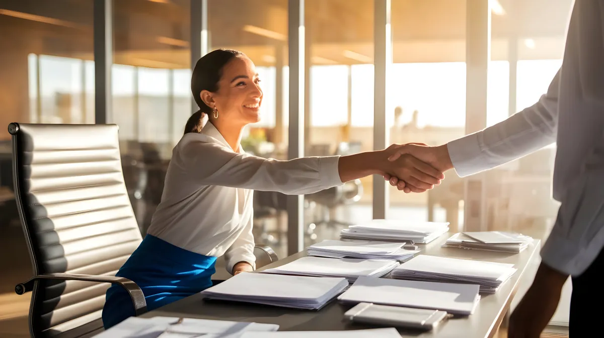 Empresário a cumprimentar startup após reunião